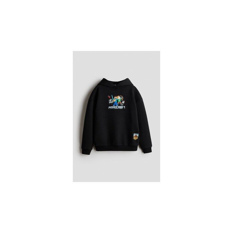 H&M - Mikinas česaným rubem, potiskem a kapucí - Černá/Minecraft