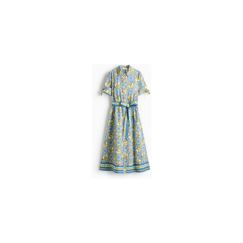 H&M - Košilové šatys krátkým rukávem - Modrá/Citrony
