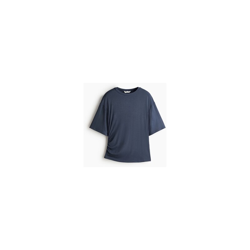 H&M - Řasený viskózový top - Tmavomodrá