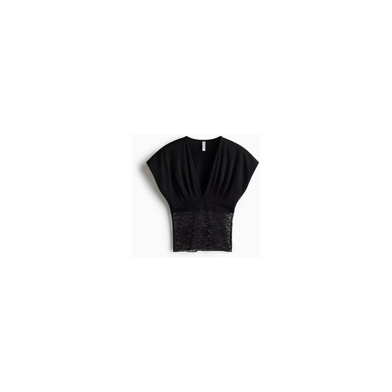H&M - Řasený top z dvojí látky - Černá