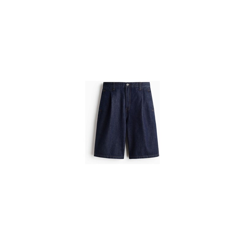 H&M - Džínové šortky se sklady Baggy - Tmavý Denim Blue