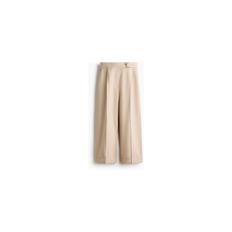 H&M - Rovné kalhotys páskem - Světle Béžová