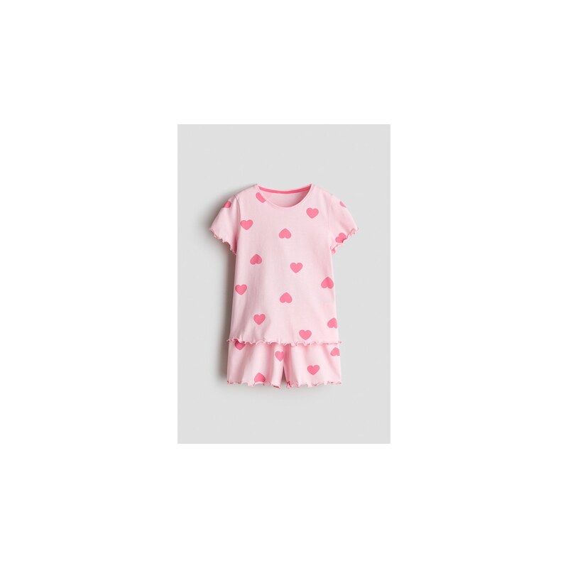 H&M - Bavlněné pyžamos potiskem - Světle Růžová/Srdíčka