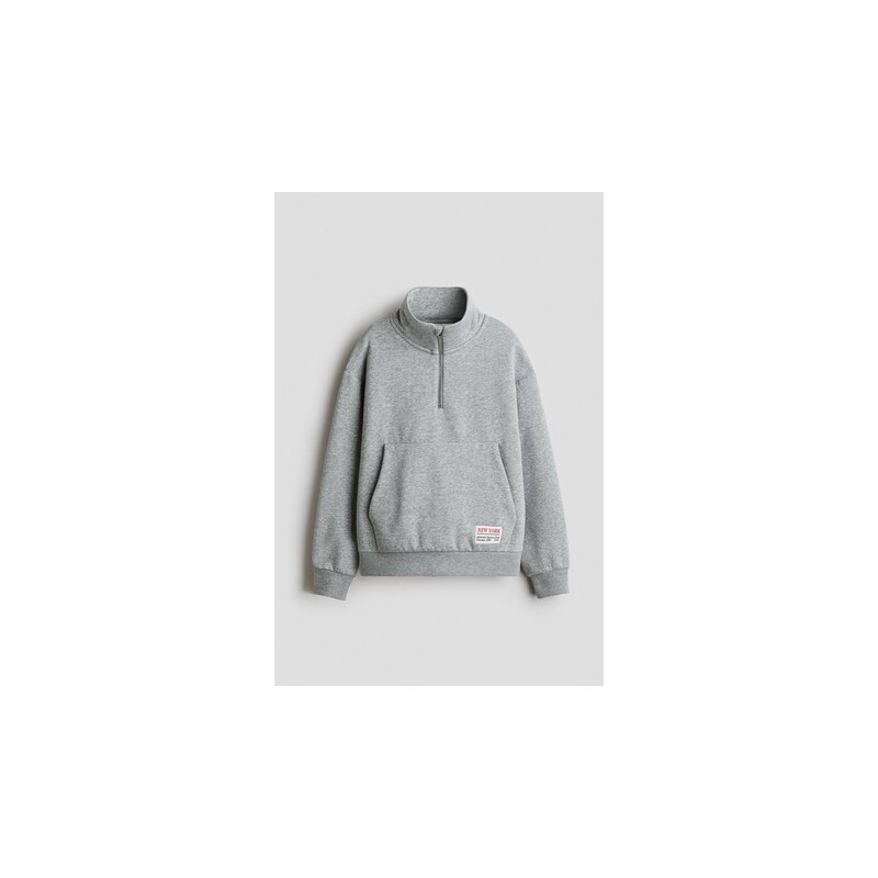 H&M - Mikinas horním zipem - Světle Šedý Melír