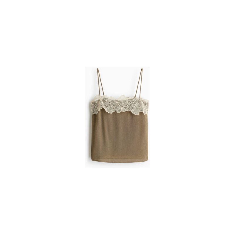 H&M - Top na ramínkas aplikací - Khaki Zelená