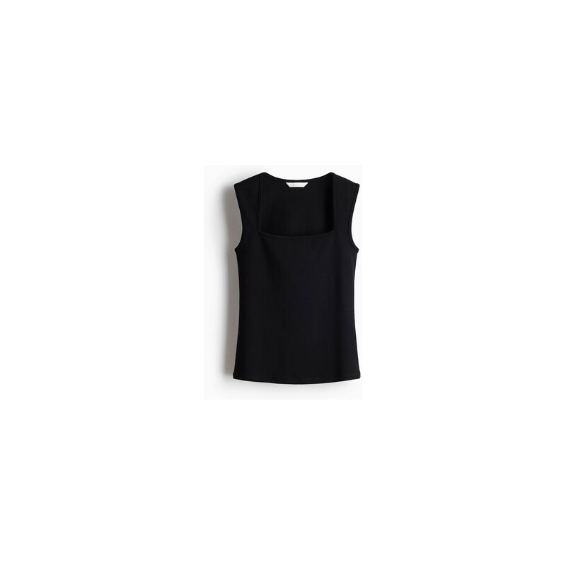 H&M - Žebrovaný tops hranatým výstřihem - Černá