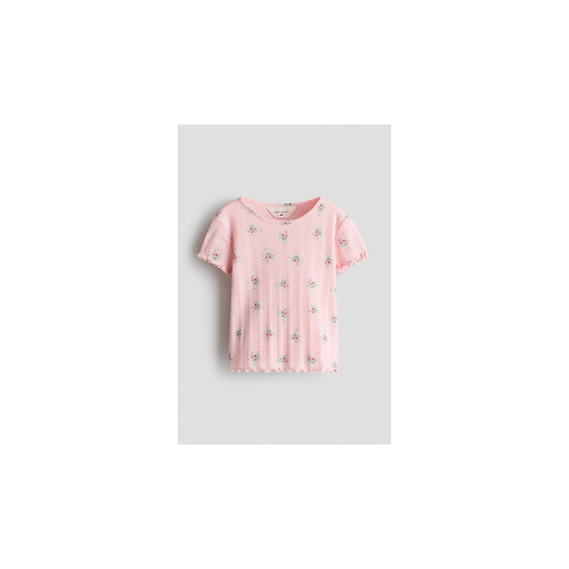 H&M - Vzorované tričko z ažurového žerzeje - Světle Růžová/Květy