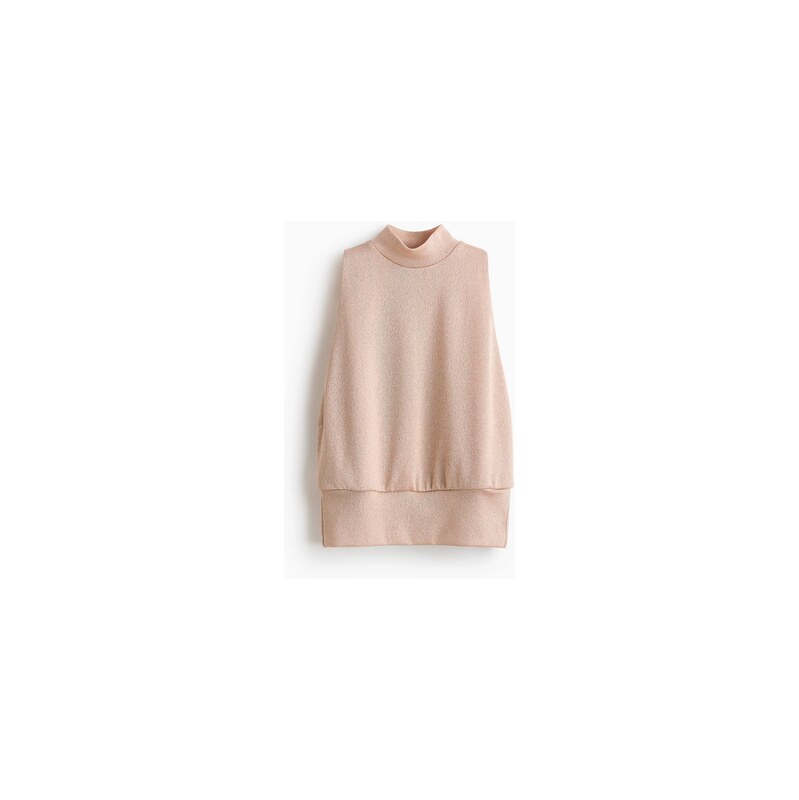 H&M - Pletený tops vysokým límcem - Tlumená Světle Růžová