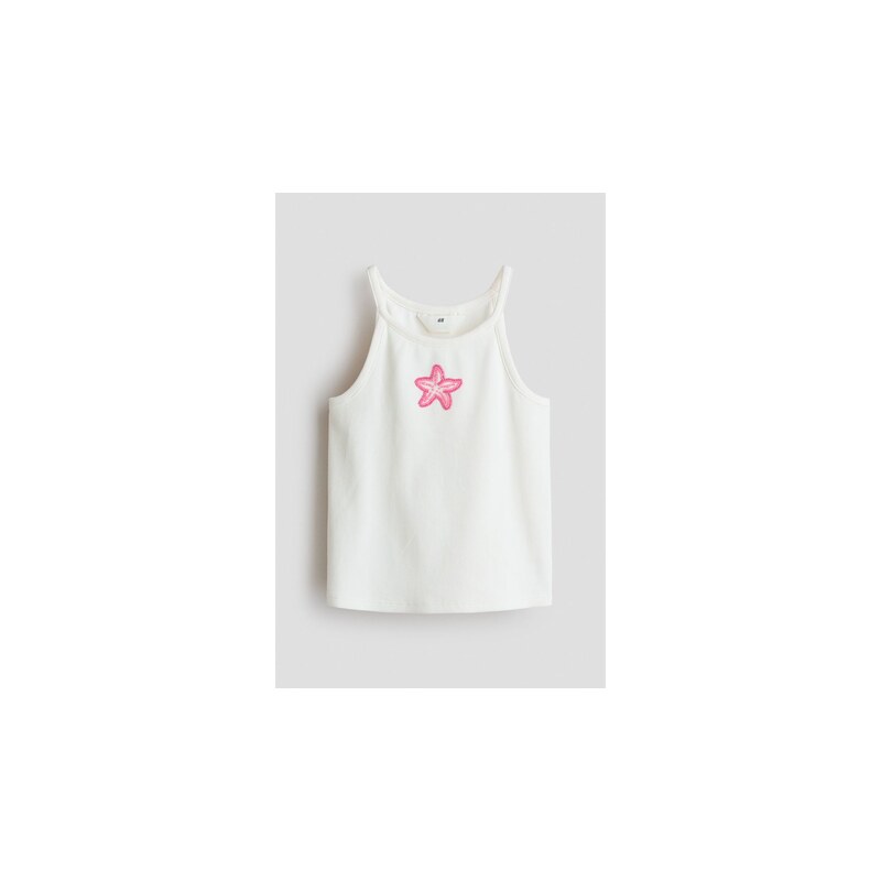 H&M - Top na ramínka zdobený korálky - Bílá/Hvězdice