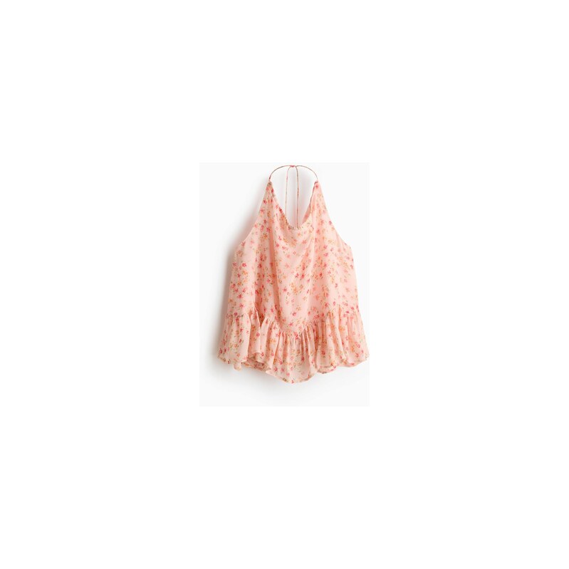 H&M - Top halternecks volánkovým lemem - Světle Růžová/Květy