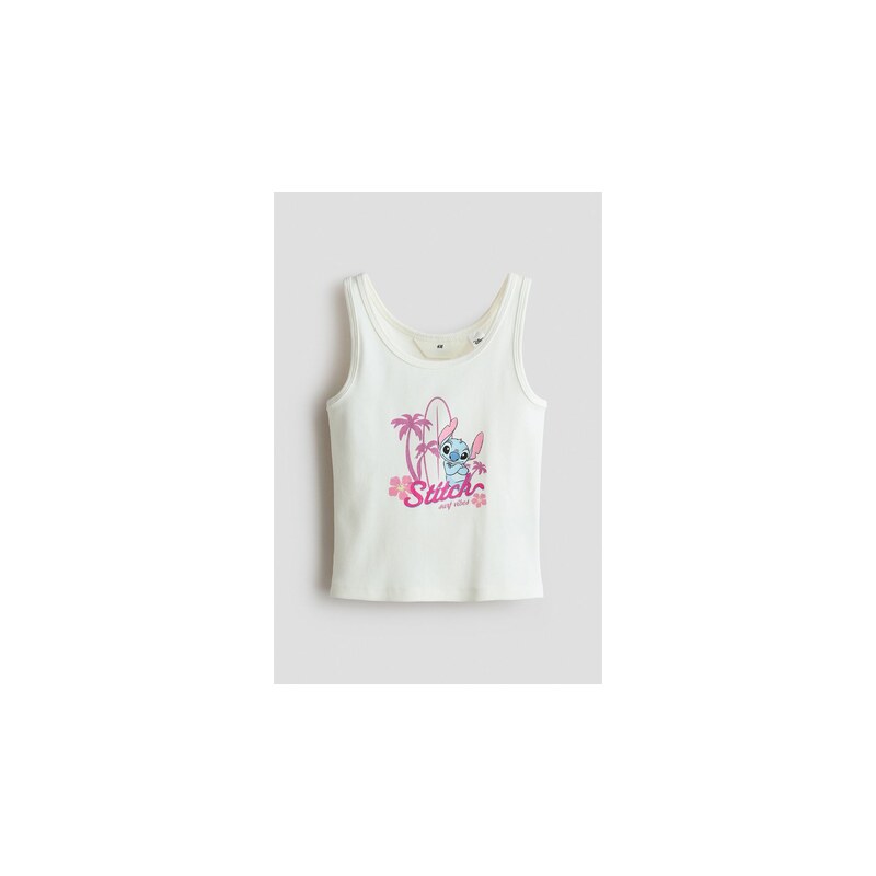 H&M - Žebrované tílkos tištěným motivem - Bílá/Lilo & Stitch