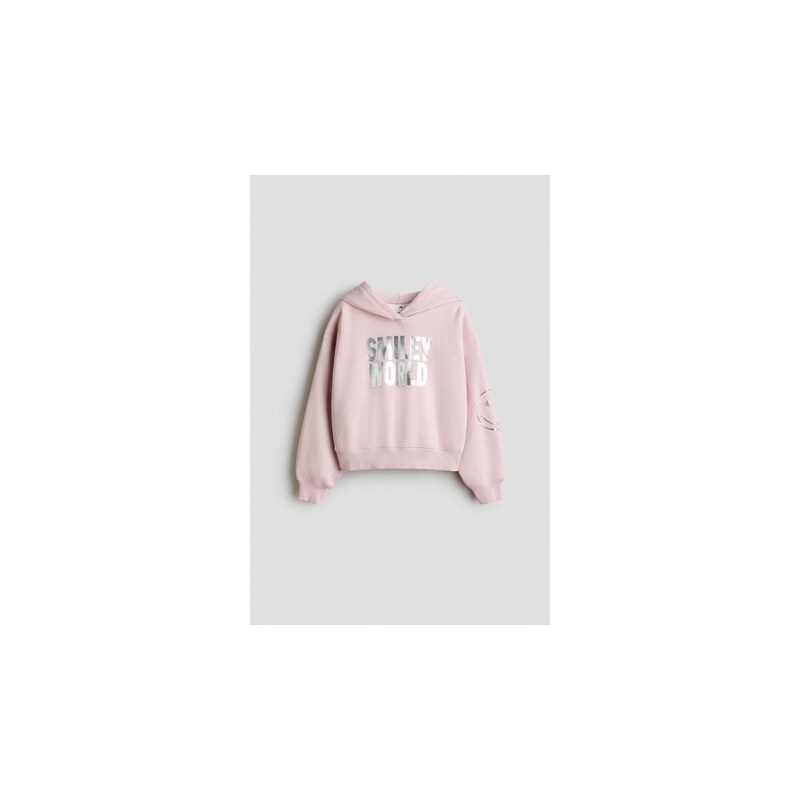 H&M - Mikinas česaným rubem, potiskem a kapucí - Tlumená Růžová