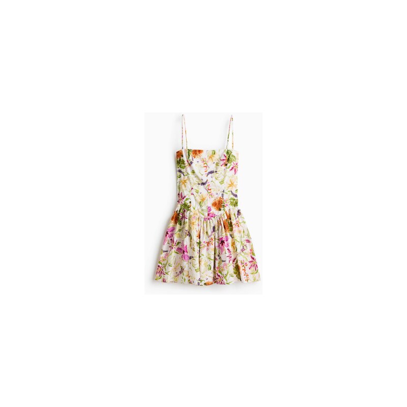 H&M - Bavlněné šaty na ramínkas rozšířenou sukní - Bílá/Květiny