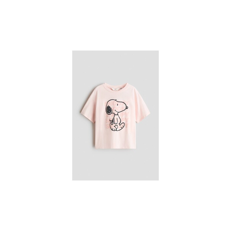 H&M - Bavlněné tričkos potiskem - Světle Růžová/Snoopy