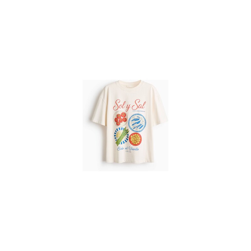 H&M - Bavlněné tričkos potiskem - Krémová/Sol Y Sal