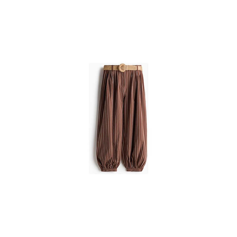 H&M - Balonové kalhotys páskem - Hnědá/Proužky