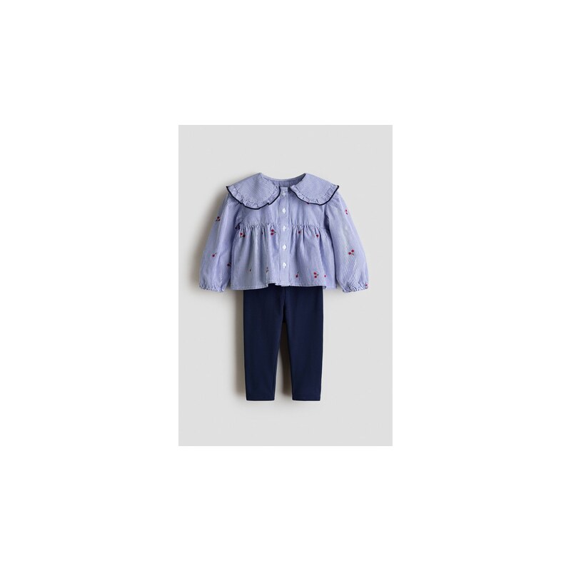 H&M - Dvoudílná bavlněná souprava - Modrá/Třešně