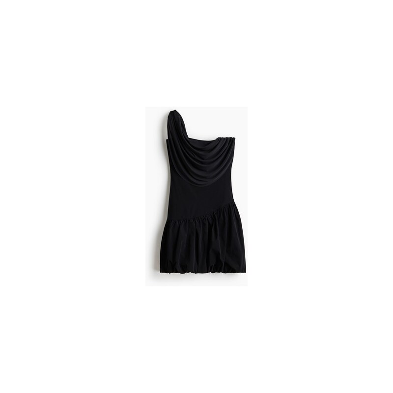 H&M - Řasené šaty odhalující rameno - Černá