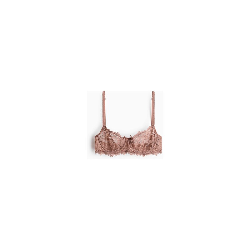 H&M - Vyšívaná podprsenkas kosticemi - Světle Hnědá