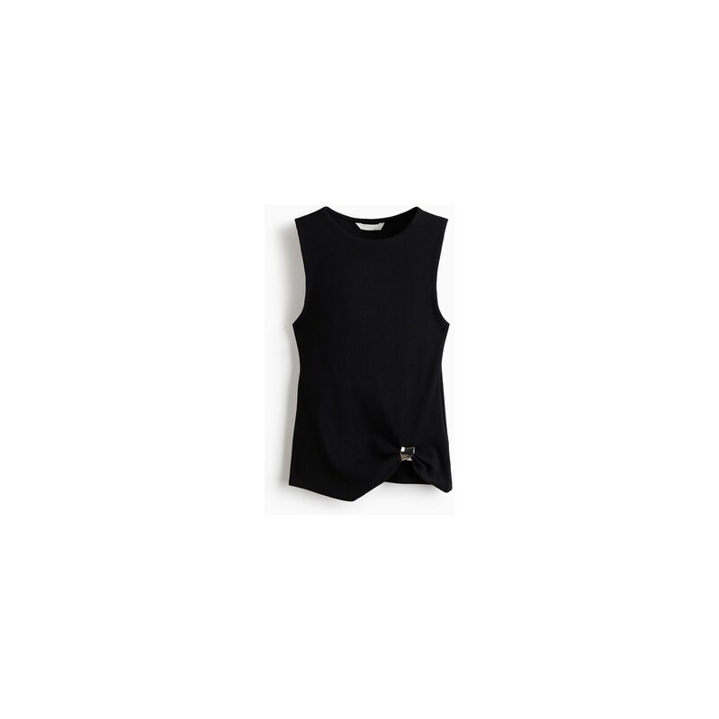 H&M - Žebrovaný tops řaseným detailem - Černá