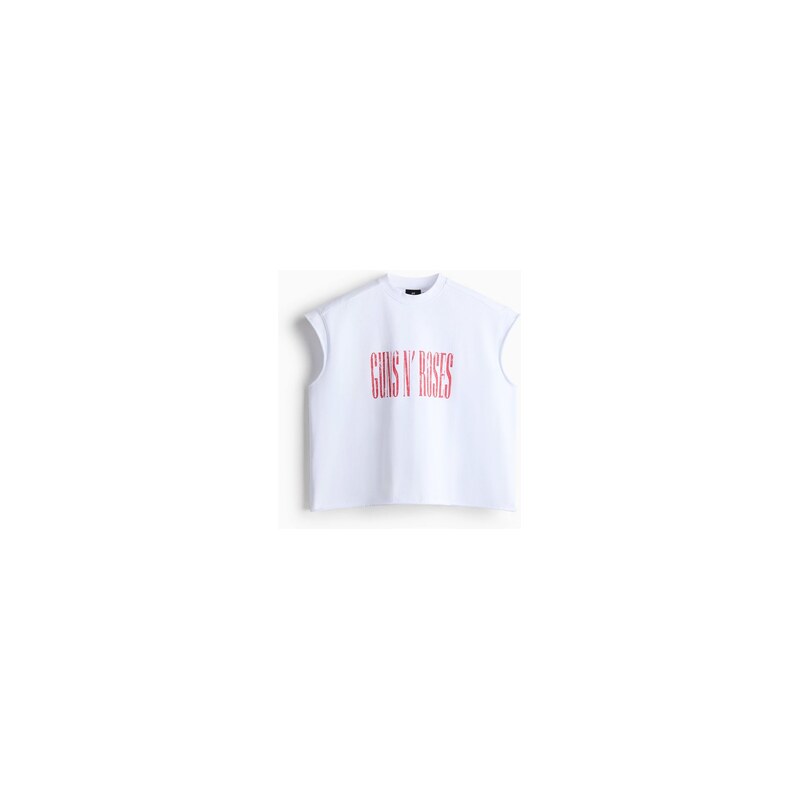 H&M - Top bez rukávů Boxy Oversized Fit - Bílá/Guns N Roses