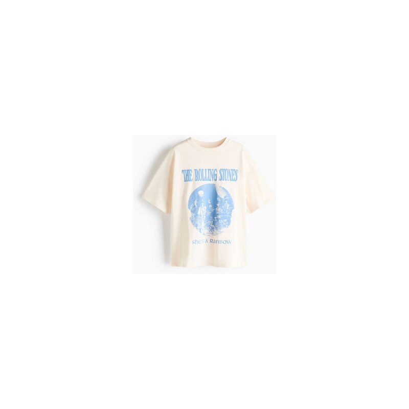 H&M - Oversized tričkos potiskem - Krémová/The Rolling Stones