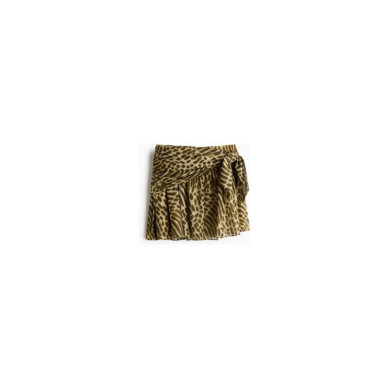 H&M - Rozšiřující se sukně vázačkami - Tmavě Zelená Khaki/Vzor
