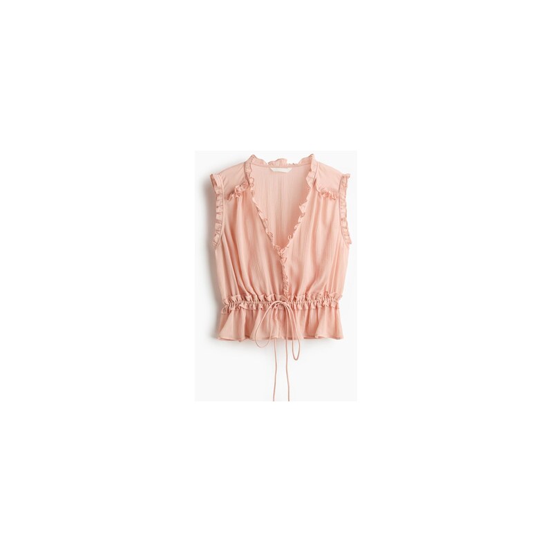 H&M - Lyocelový tops řasenými lemy - Broskvově Růžová