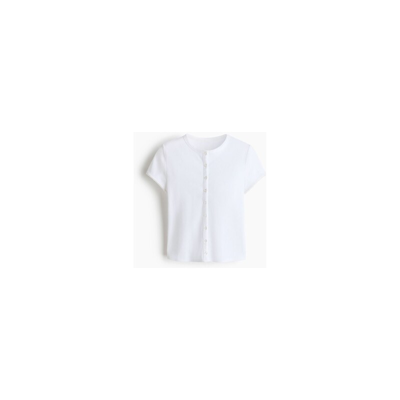 H&M - Žebrovaný propínací top - Bílá