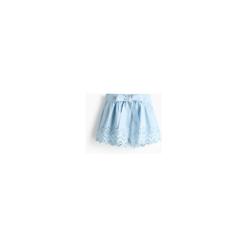 H&M - Bavlněné šortkys páskem - Bleděmodrá