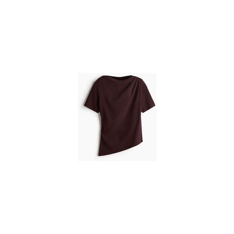 H&M - Řasený asymetrický top - Tmavě Hnědá