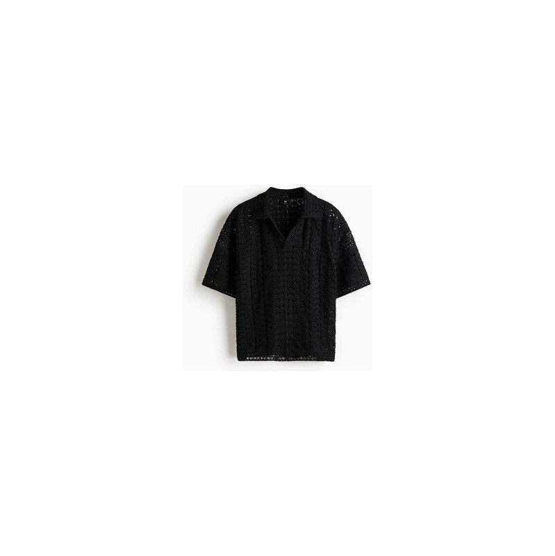 H&M - Tops efektem háčkování a límečkem Relaxed Fit - Černá