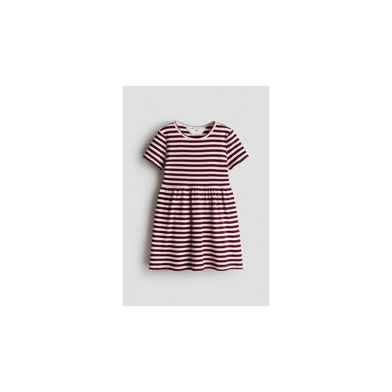 H&M - Bavlněné šatys potiskem - Tmavě Červená/Proužky