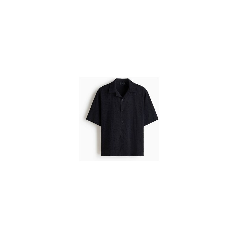 H&M - Košiles texturou a rozhalenkou Relaxed Fit - Černá