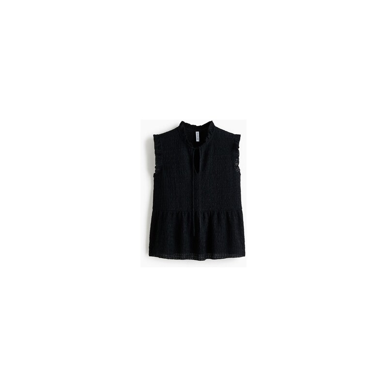 H&M - Tops řasenými lemy a vázačkou - Černá