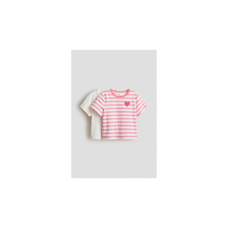 H&M - Bavlněné tričko 2 kusy - Bílá/Srdíčka