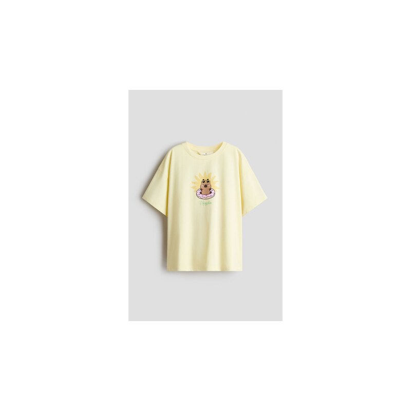 H&M - Bavlněné tričkos potiskem - Světle Žlutá/Capyfun