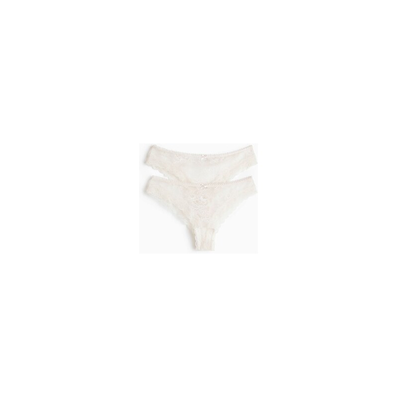 H&M - Krajkové kalhotky brazilian 2 kusy - Bledě Béžová