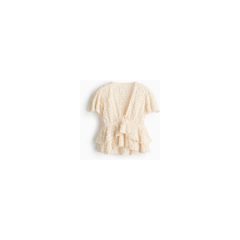 H&M - Krajkový top peplum - Světle Béžová