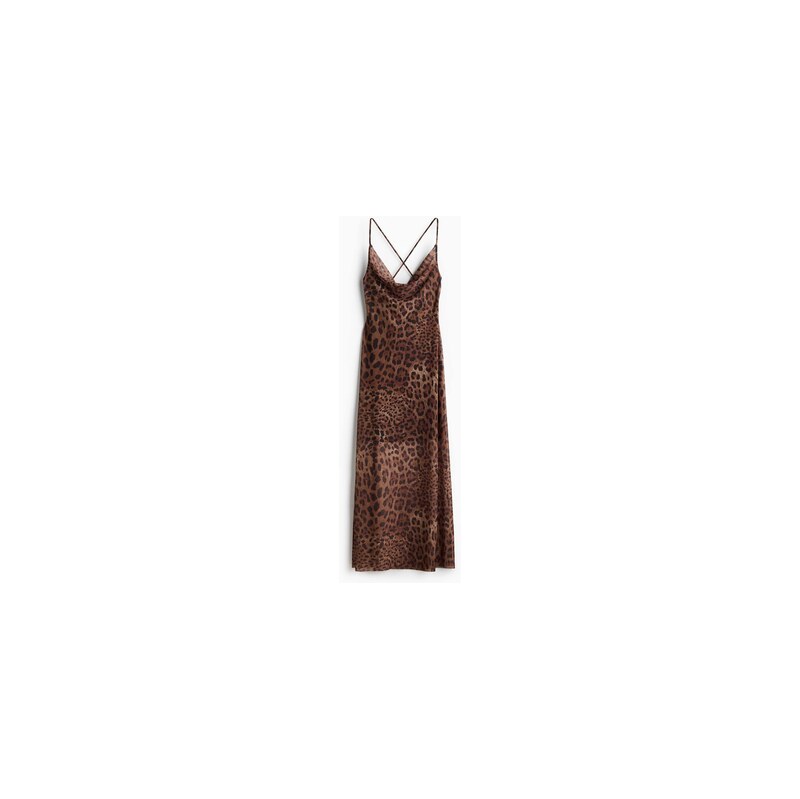 H&M - Splývavé šatys vodopádovým výstřihem - Hnědá/Leopardí