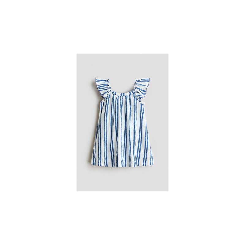 H&M - Žerzejové šatys texturou - Bílá/Modré Proužky