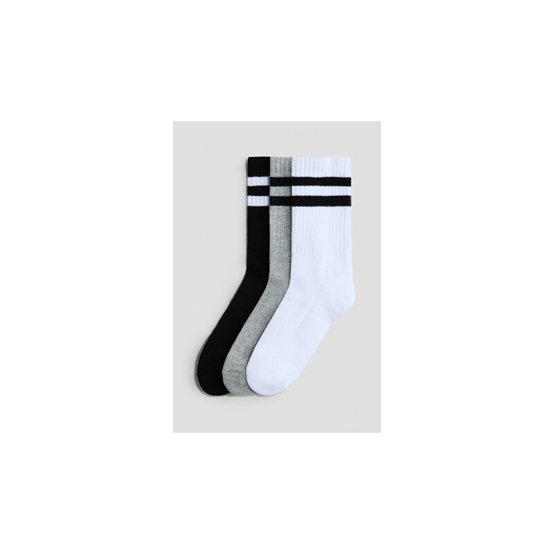 H&M - Ponožky 3 páry - Bílá/Černá/Šedá