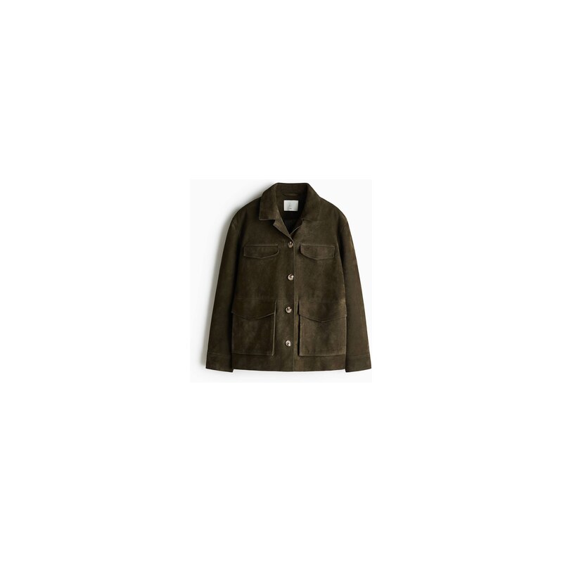 H&M - Semišová bunda - Tmavě Zelená Khaki