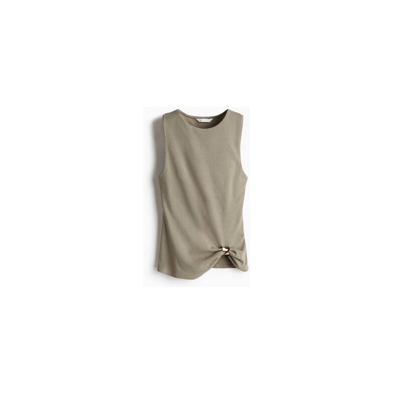 H&M - Žebrovaný tops řaseným detailem - Světle Zelená Khaki