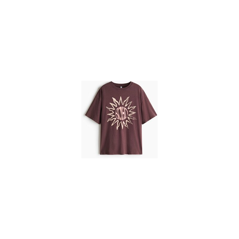 H&M - Oversized tričkos potiskem - Tmavě Hnědá/Slunce