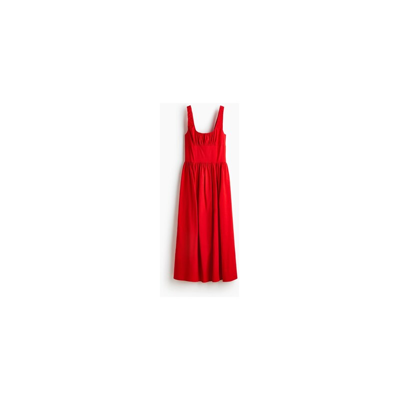 H&M - Řasené šaty z lněné směsi - Červená