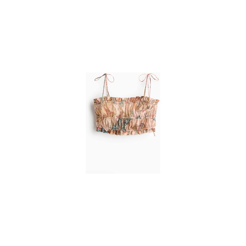 H&M - Croptop z lněné směsi - Béžová/Vzor