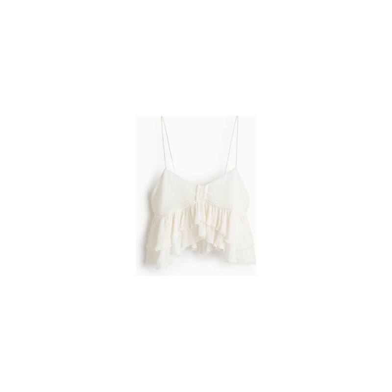 H&M - Mačkaný volánkový top - Krémová