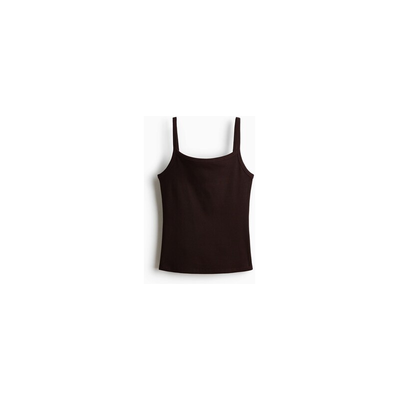 H&M - Žebrované bavlněné tílko - Tmavě Hnědá