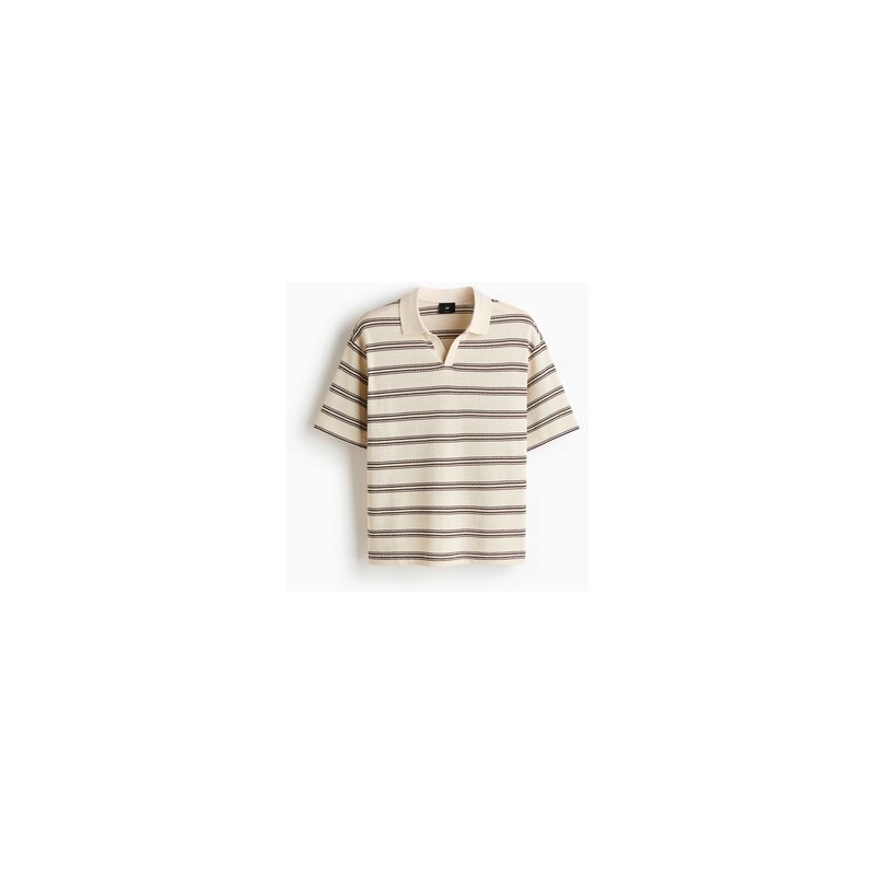 H&M - Pletený tops límečkem Relaxed Fit - Světle Béžová/Proužky
